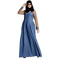 Classic Denim maxi dress with shirt collar- Khaki-Blue Classic Denim maxi dress with shirt collar- Khaki-Blue